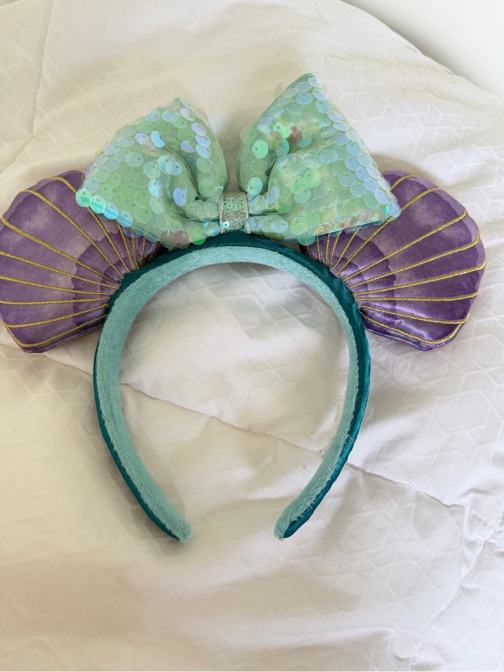 Disney Teal Sequin Bow and Purple Shell Ear Headband